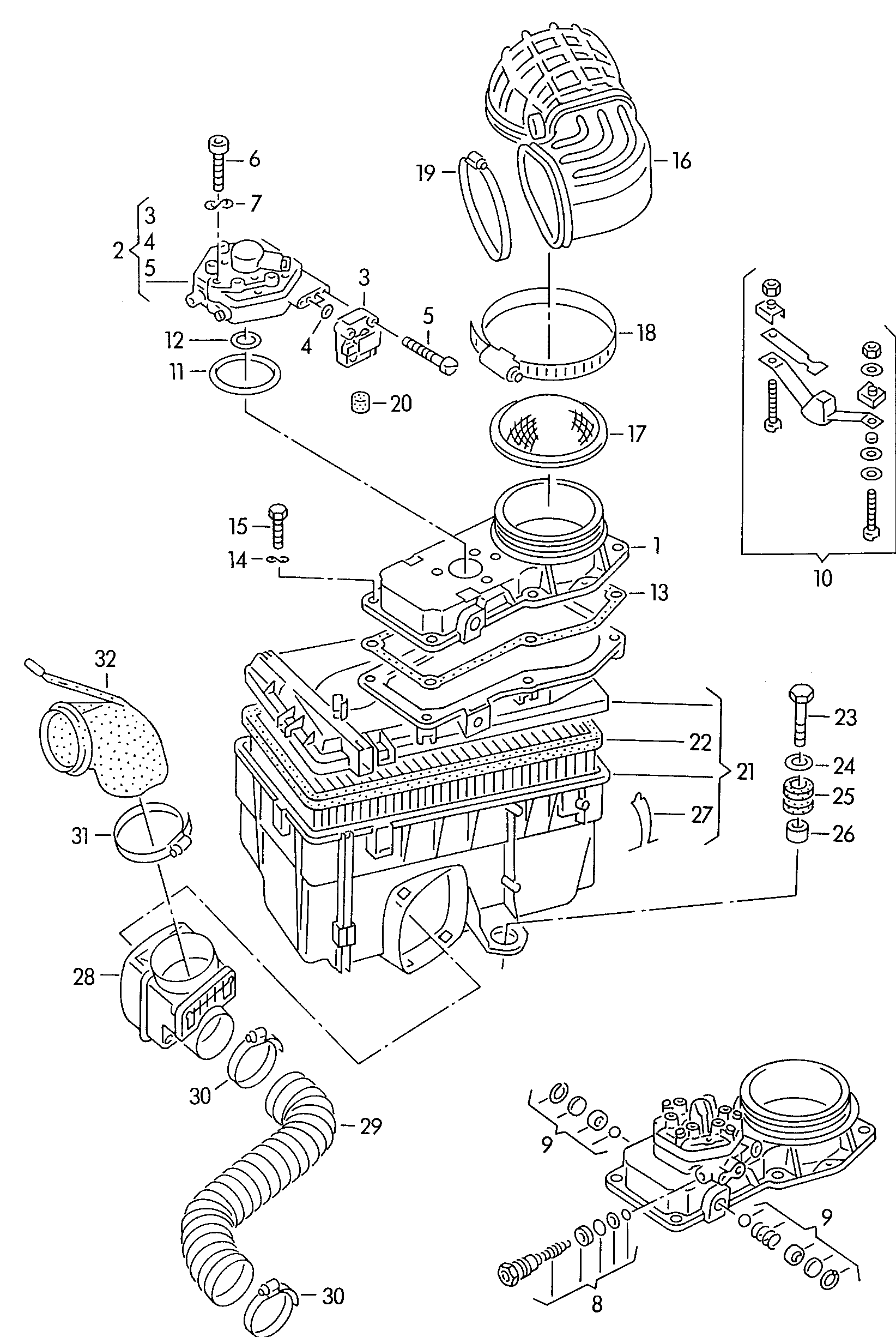 fuel metering valveair flow meterAir filter with connecting<br>parts 2.3ltr. - Audi Cabriolet - aca