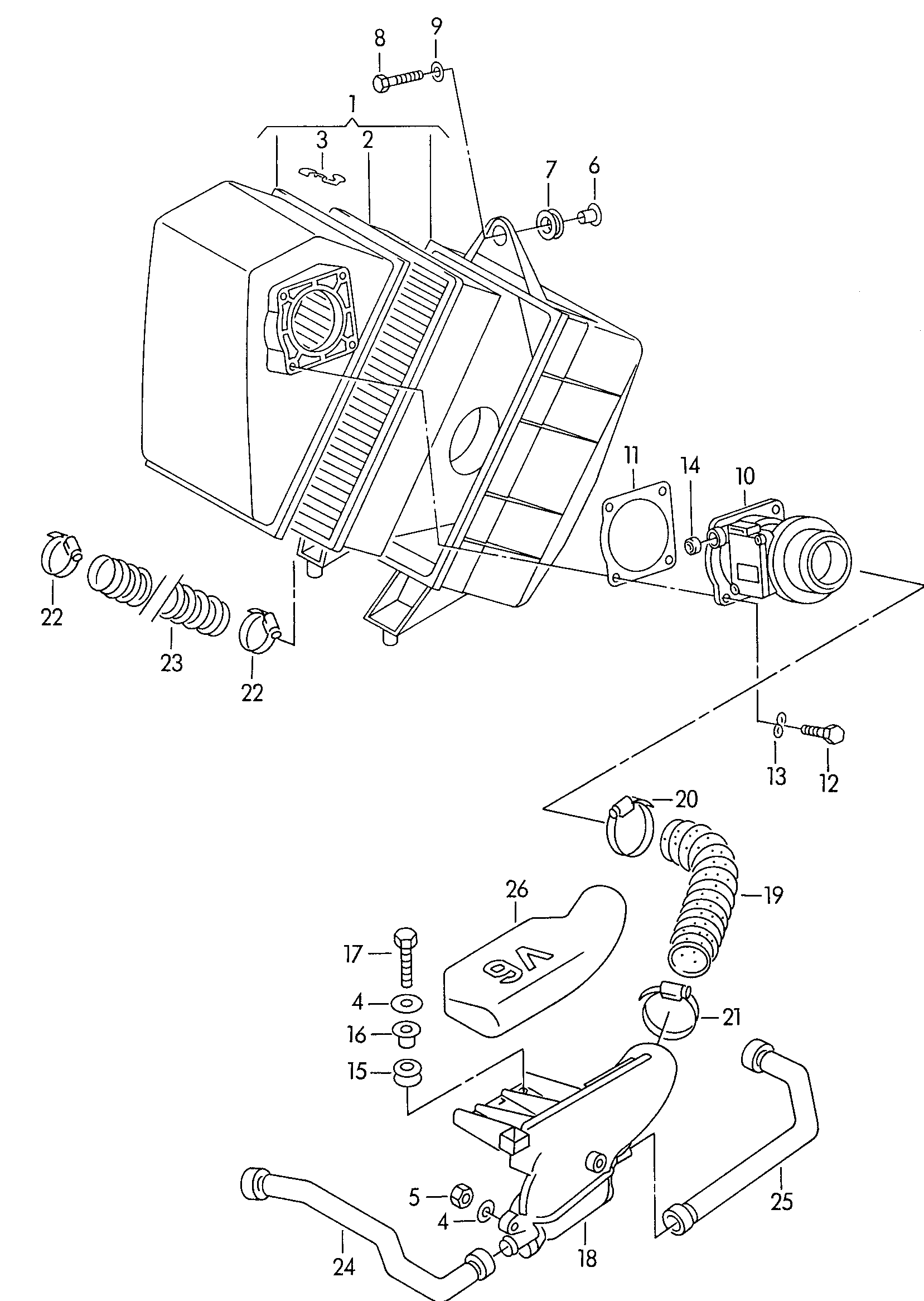 Luftfilter mit Anschluss-<br>teilenLuftmassenmesser 2,6/2,8Ltr. - Audi Cabriolet - aca