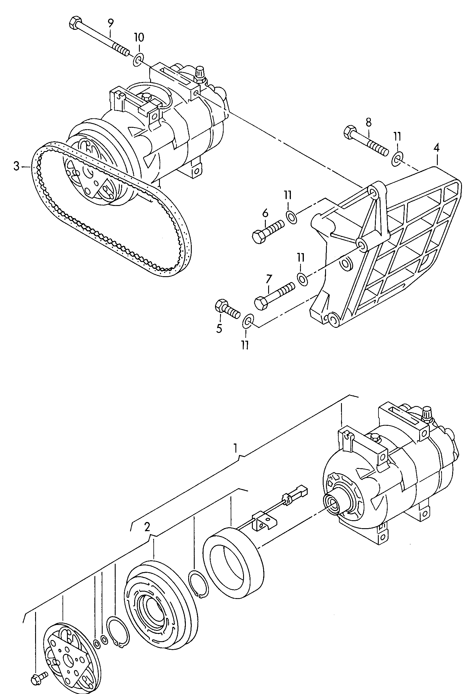 Компрессор климатической уст.Детали соединительные и крепе-<br>жные для компрессора               для хладагента:  R134A - Audi Cabriolet - aca