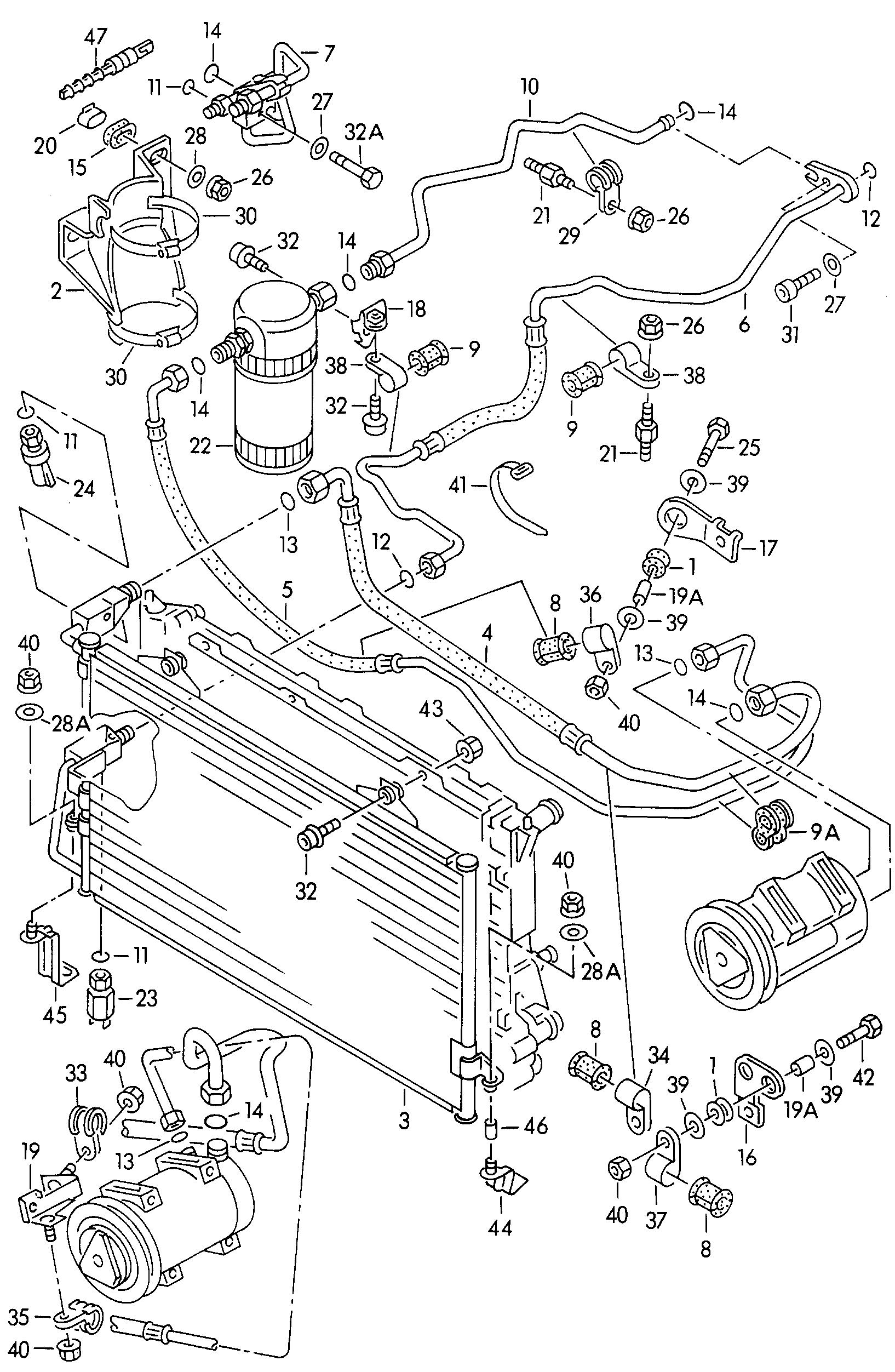 Condenseur de climatiseur<br>reservoir de liquide avec<br>pieces de raccord<br>               p. refrigerant:<br> F             >> 8C-P-090 829<br/>  R12 - Audi 80/90/Avant - a80