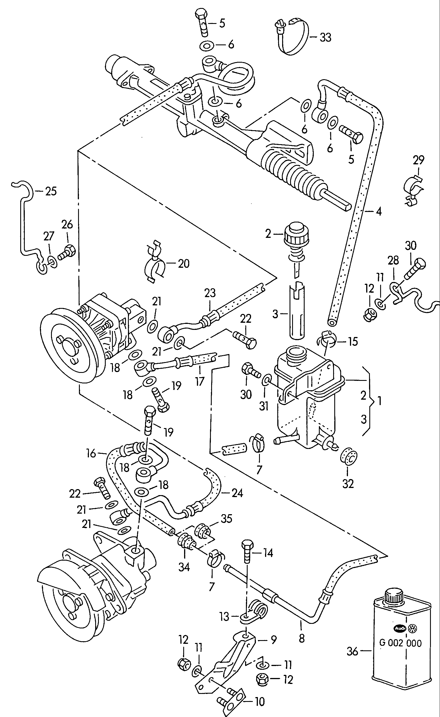 oil container and connection<br>parts, hoses  - Audi Cabriolet - aca