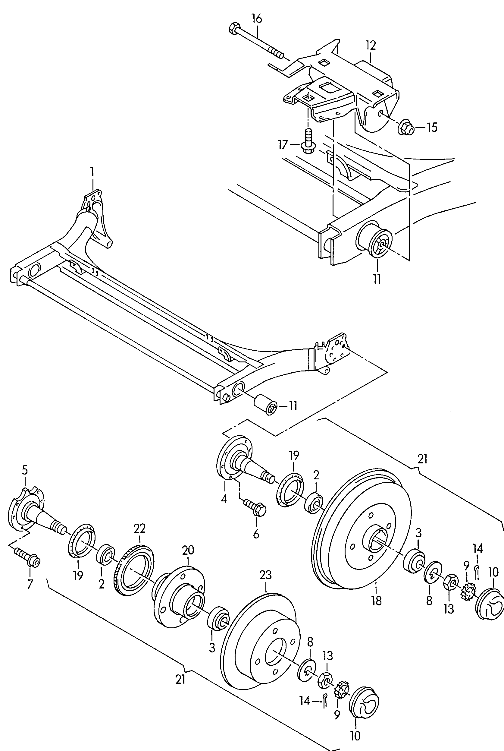 rear axle beam with attachment<br>parts  - Audi 80/90 - a80