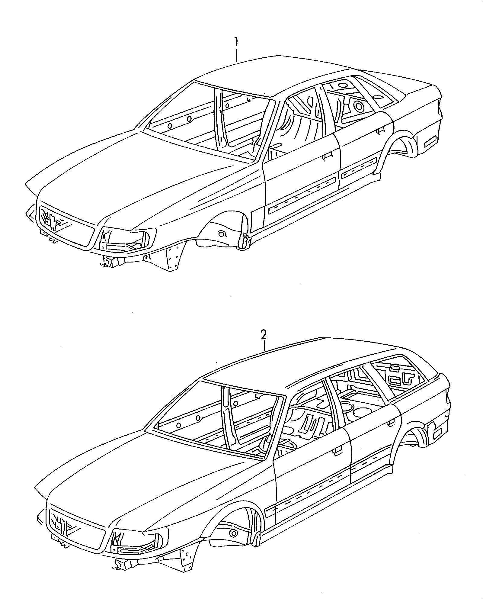 Carrosserie avec prem.couche,<br>avec capots et portes, enrobee<br>et protection soubassement  - Audi 80 Avant RS2 quattro - rs2