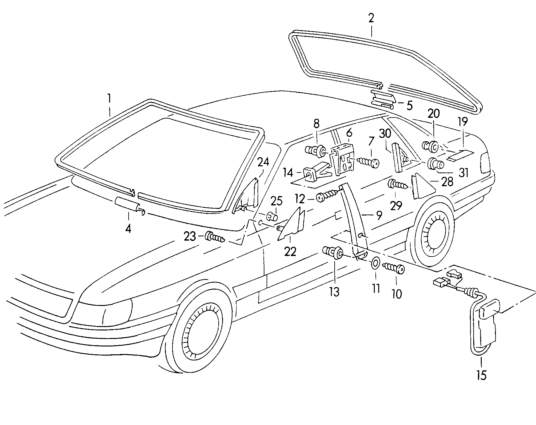 listwy ozdobne szyb bocznych,<br>czolowej i tylnej<br>   - Audi 80/90/Avant quattro - a80q