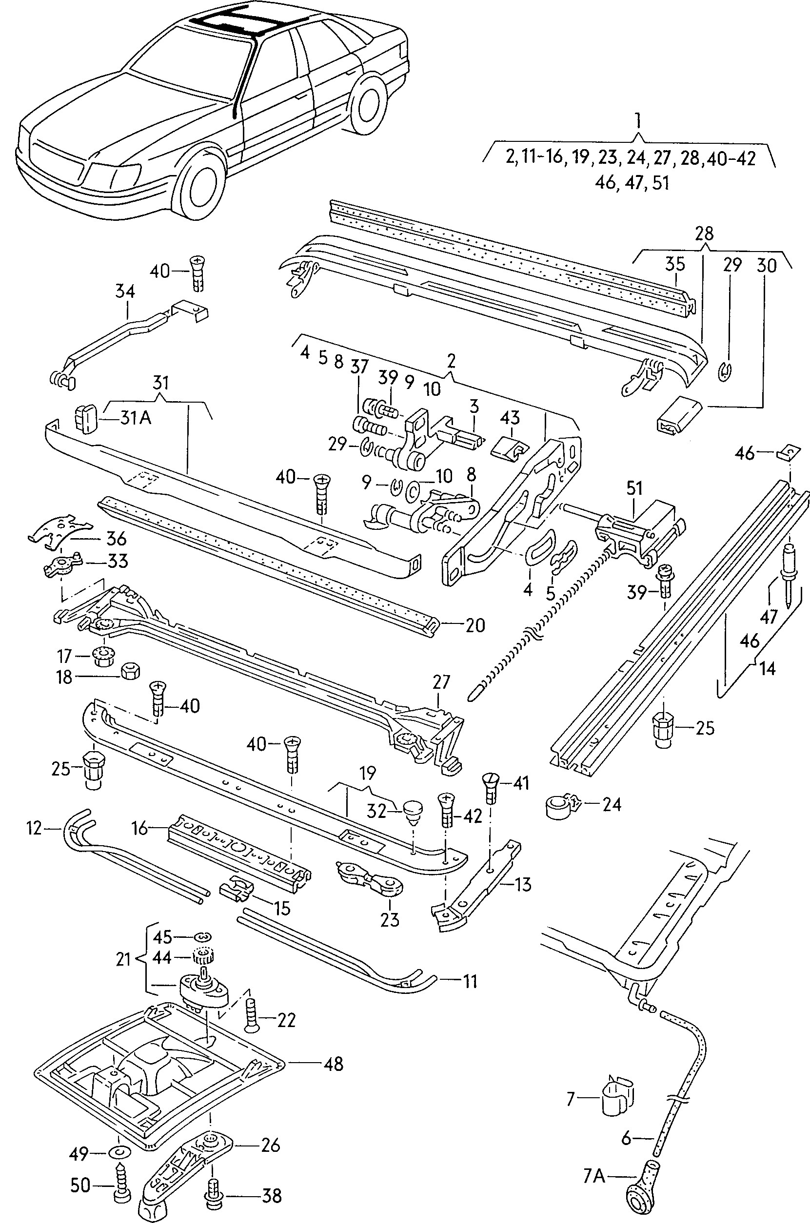 components for manual and<br>electric sliding roofs  - Audi 80/90 quattro - a80q