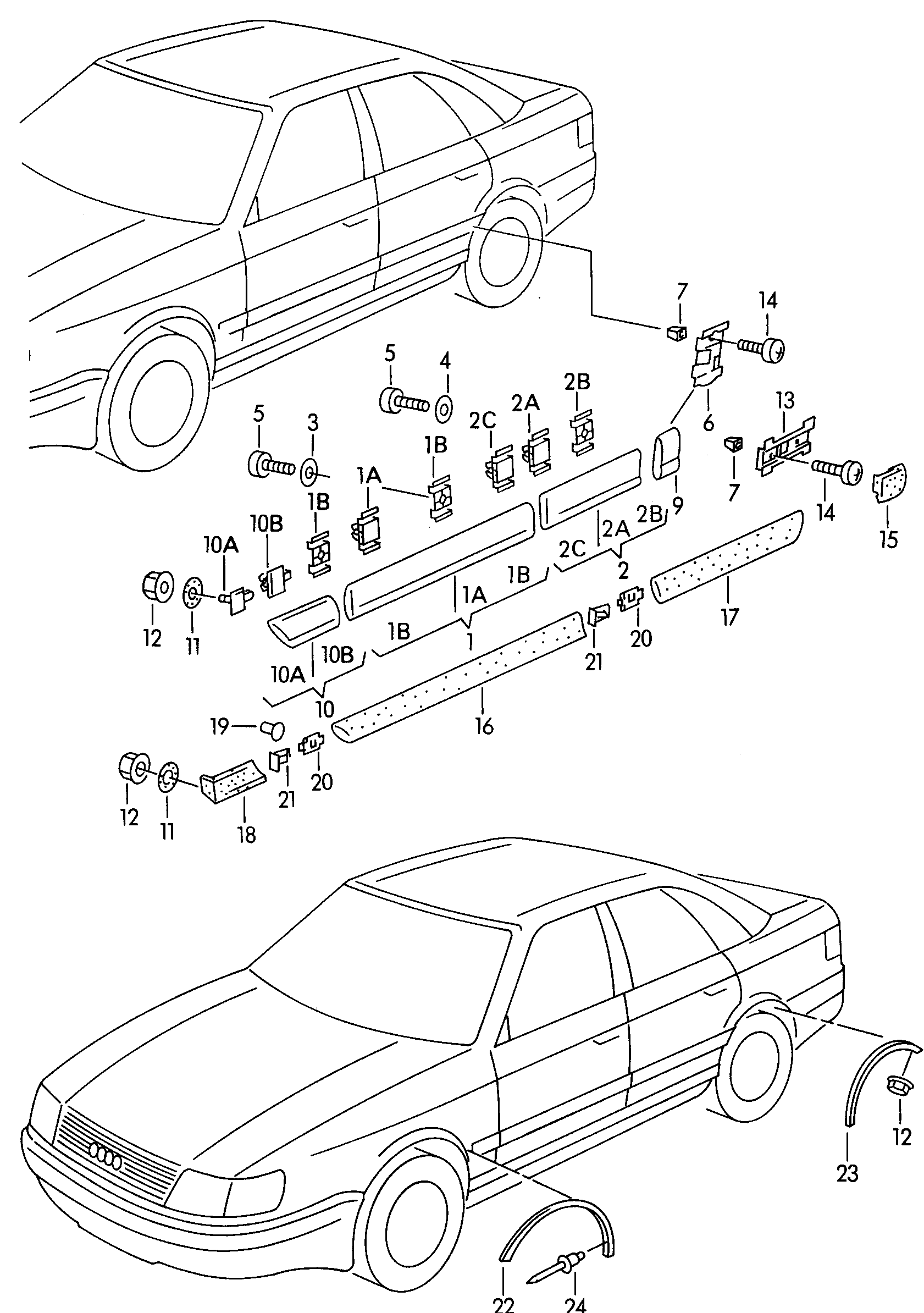 Zierleisten und Abdeckungen<br>für Kotflügel, Türen und<br>Seitenteil  - Audi A6/S6/Avant quattro - a6q