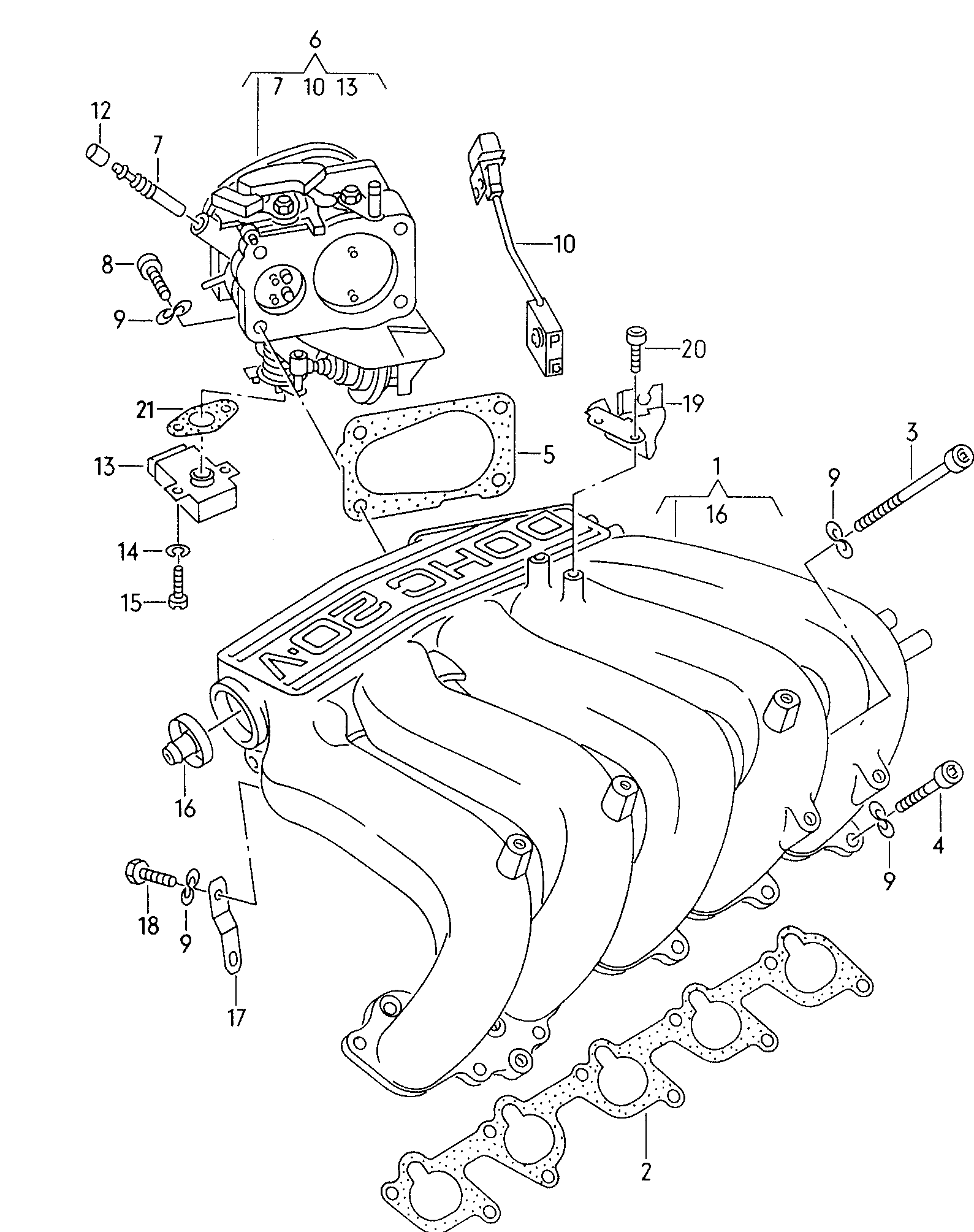 Корпус дроссельной заслонкиПатрубок впускного тракта 2,0/2,3 л. - Audi 80/90/Avant - a80