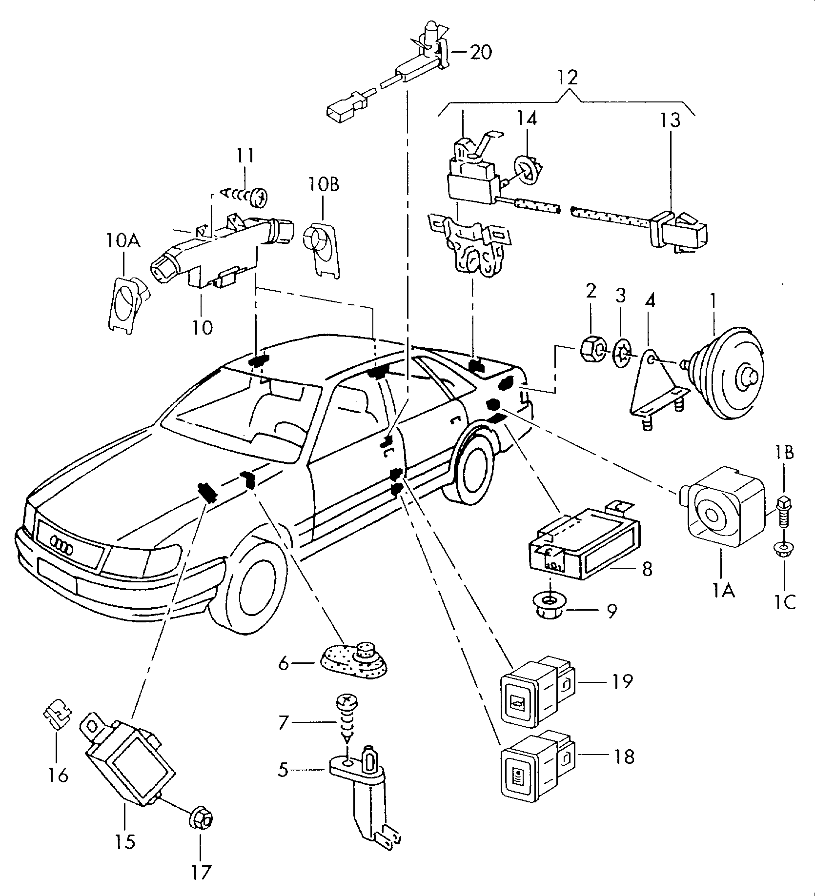 alarme antivolCalculateur pour<br>anti-demarrageBouton-poussoir dactionneur<br>electrique serrure de trappeequipement electriquep.vehicule protection speciale  - Audi A8/S8 quattro - a8q
