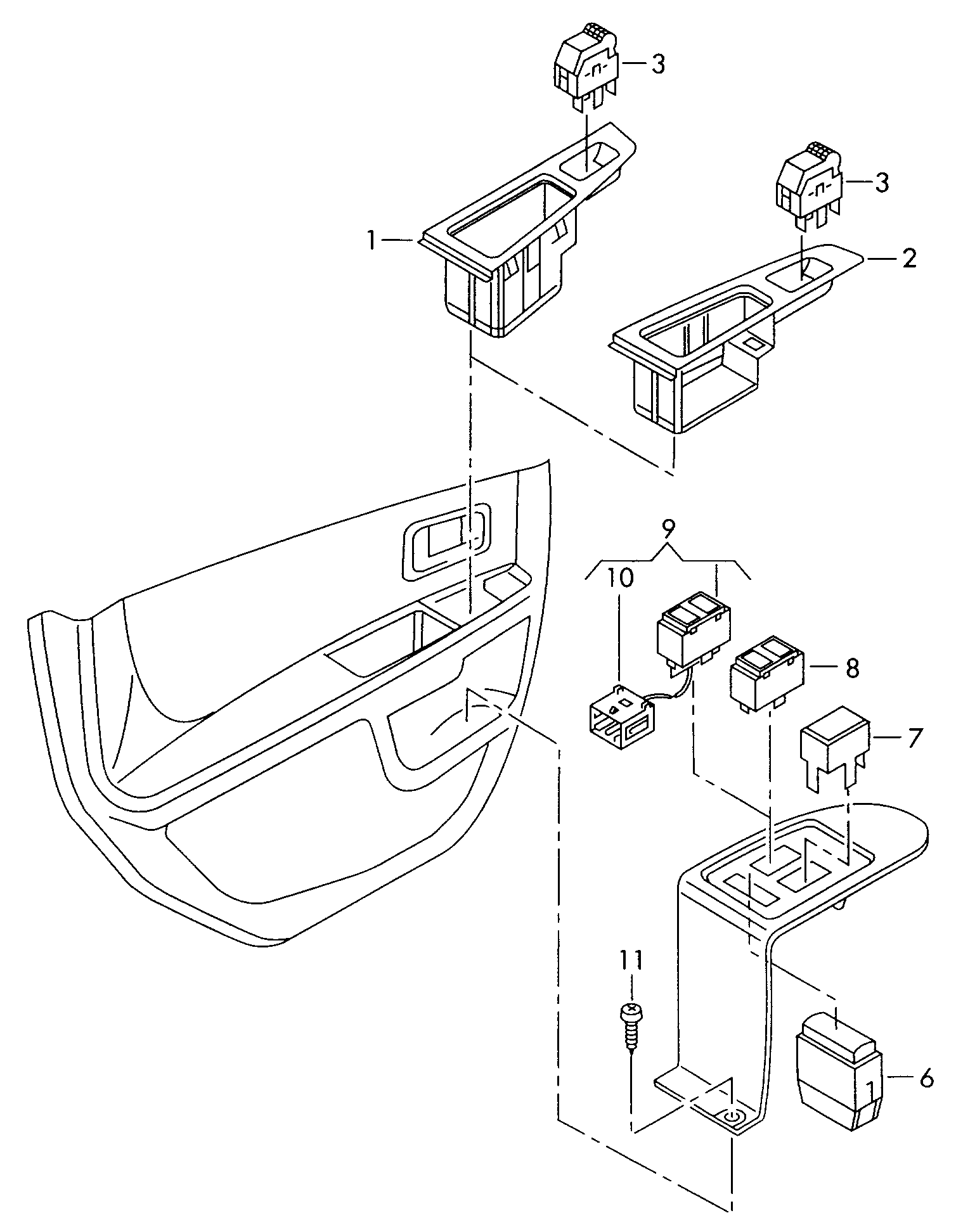 Interruptor en panel de puerta trasero - Audi A8/S8 quattro - a8q