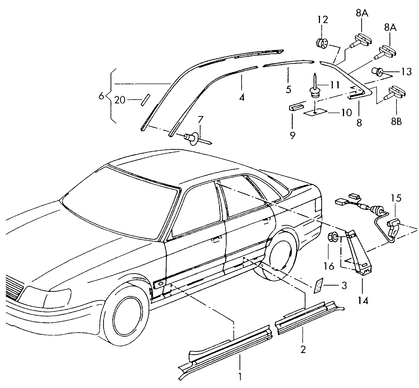 Sill trim stripmoldings - roof  - Audi A8 - a8