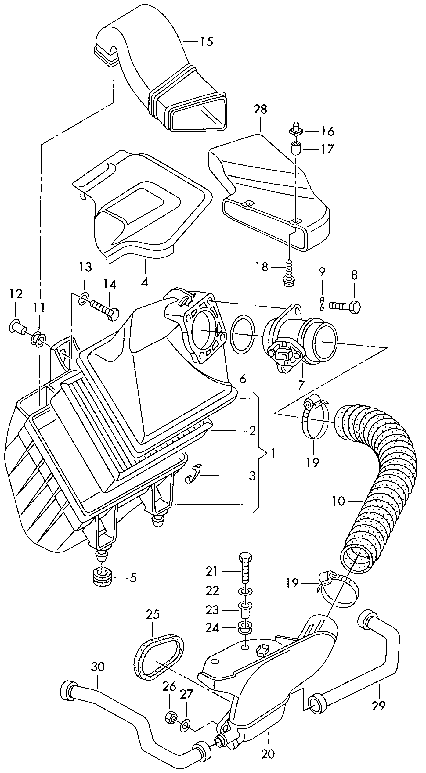 Luftfilter mit Anschluss-<br>teilenLuftmassenmesser 2,6/2,8Ltr. - Audi A4/Avant - a4