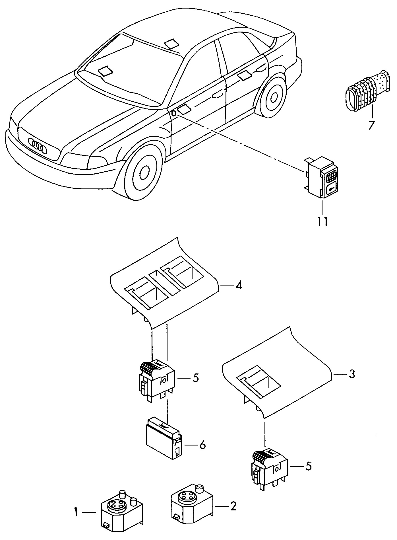 Przełącznik w tapicerce drzwi  - Audi A4/Avant - a4