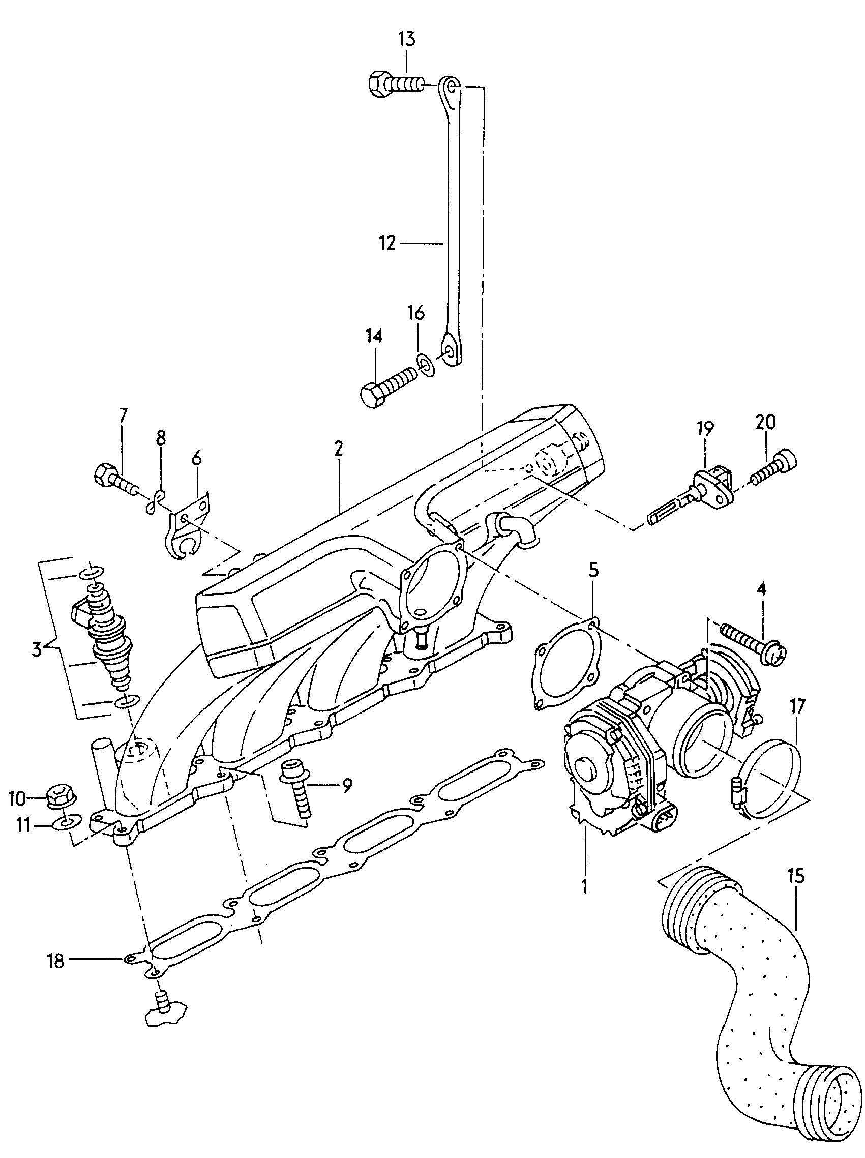 Патрубок впускного трактаБлок дроссельной заслонкиВентиляция<br>клапанной крышки 1,8 л. - Audi A4/Avant - a4