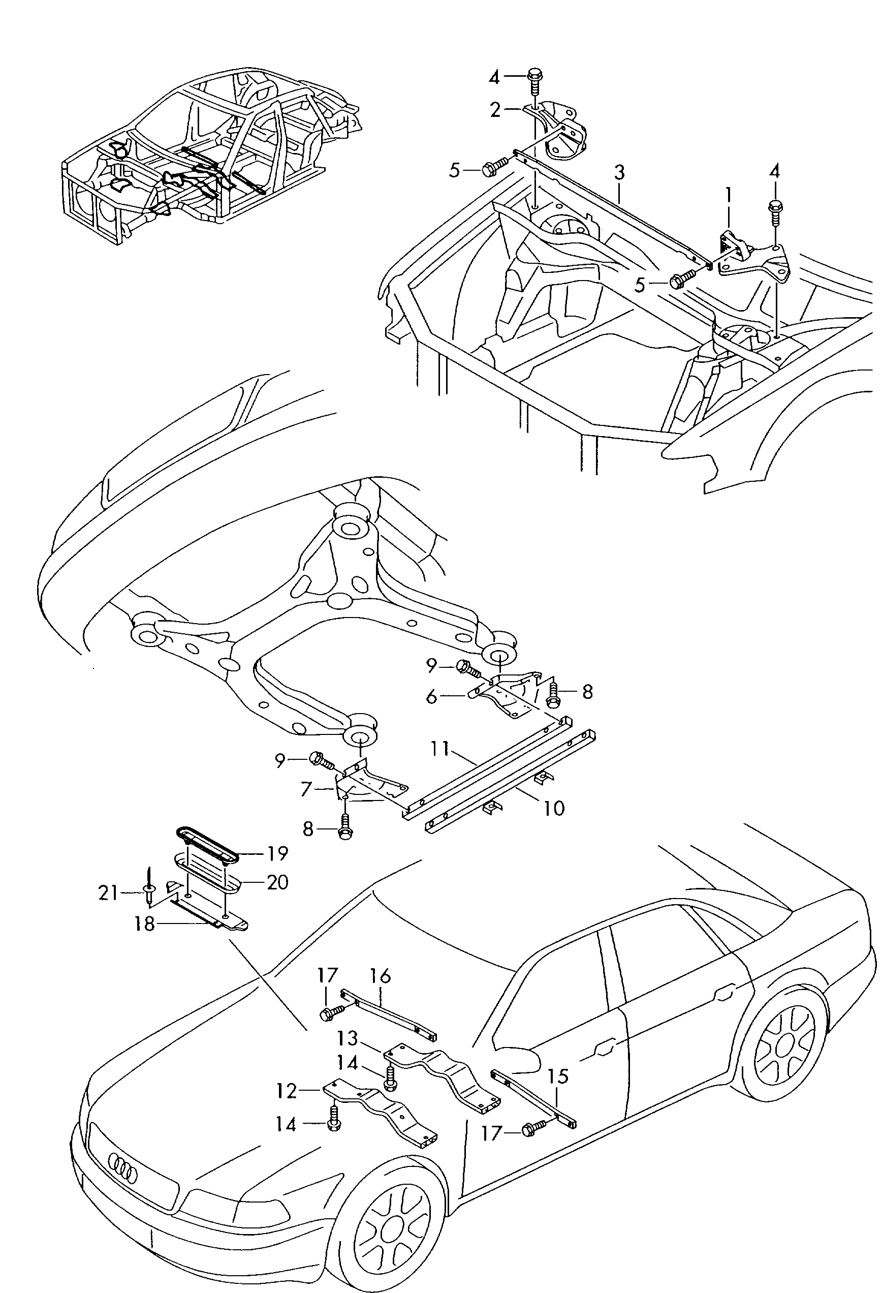 Bağlantı çubuğuBağlantı çubuğu tutucusuTünel için takviyeAraç tanı numara plakası için<br>taşıyıcı  - Audi A8/S8 quattro - a8q