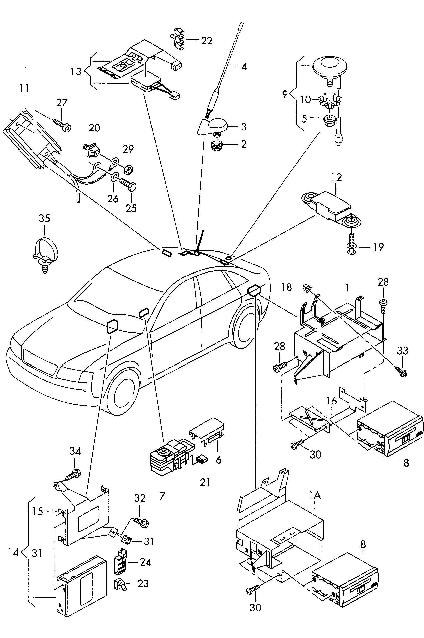 podzespoly elektryczne<br>systemu nawigacji satelitarnej  - Audi A6/S6/Avant quattro - a6q