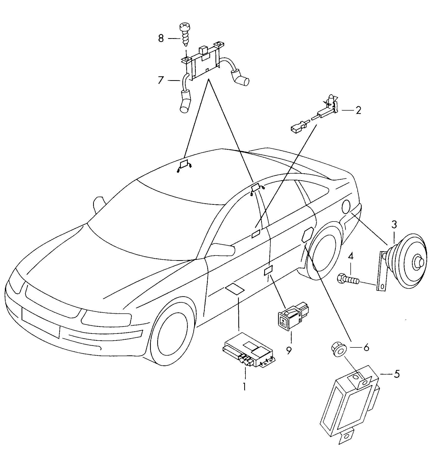 sistema de alarma antirroboPulsador para accionamiento<br>de la cerradura del capo  - Audi A6/Avant - a6