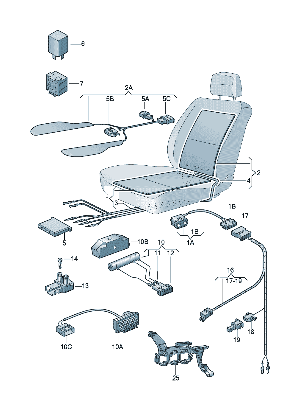 Sitz und Rückenlehne<br>beheizbarSchalter für Verstellung<br>LendenwirbelstützeLeitungssatz für Lenden-<br>wirbelstützenverstellung  - Audi Cabriolet - aca