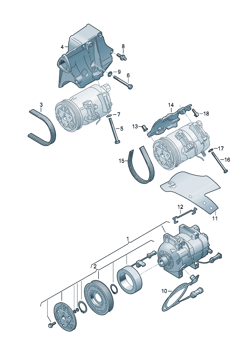 A/C compressorconnecting and mounting parts<br>for compressor  - Audi A6/S6/Avant quattro - a6q