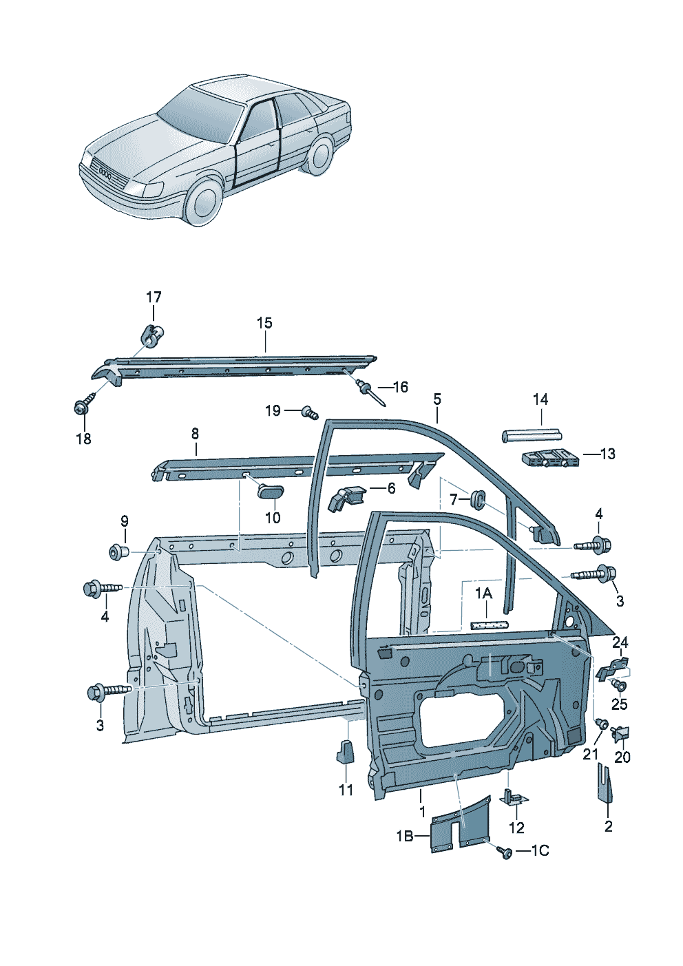 alojamiento para piezas de<br>montaje de puerta con marco de delantero - Audi A4/Avant - a4