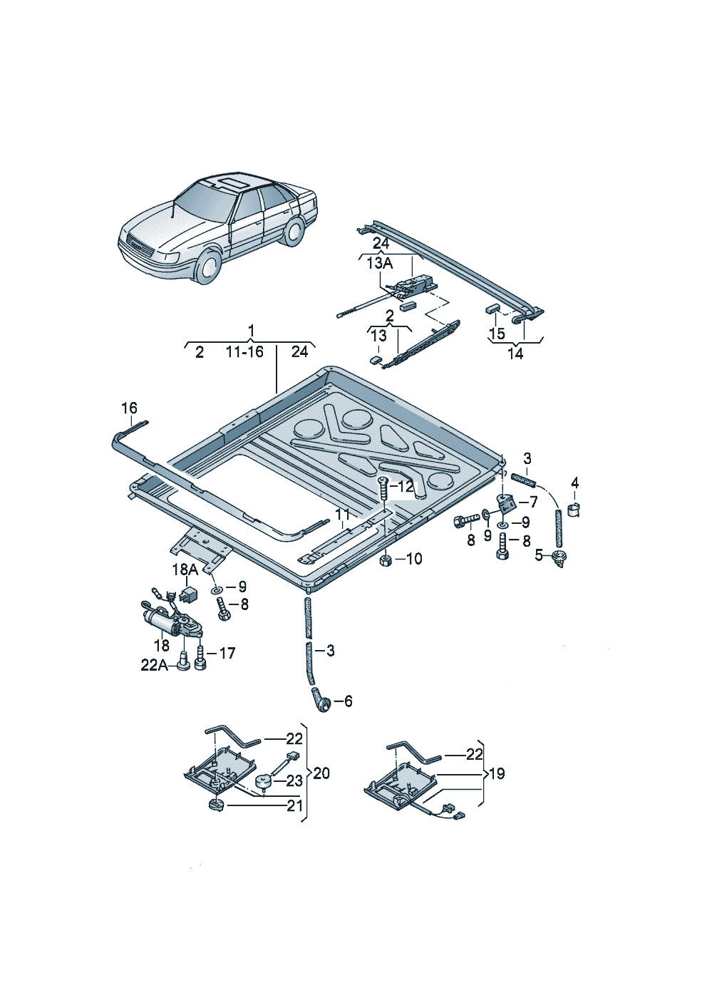aluminium and solar sliding<br>sunroof installation partsSteel sldng roof fitting parts  - Audi A8/S8 quattro - a8q