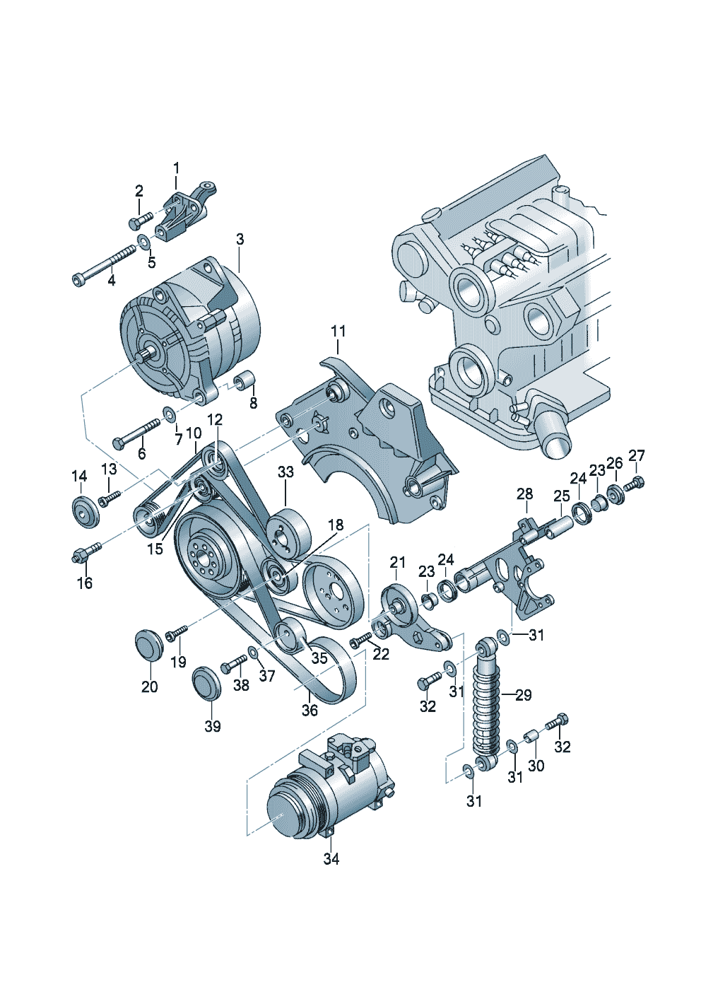 Детали подключения и крепления<br>для генератораНаправляющий роликПоликлиновой ремень 2,5 л. - Audi A6/S6/Avant quattro - a6q