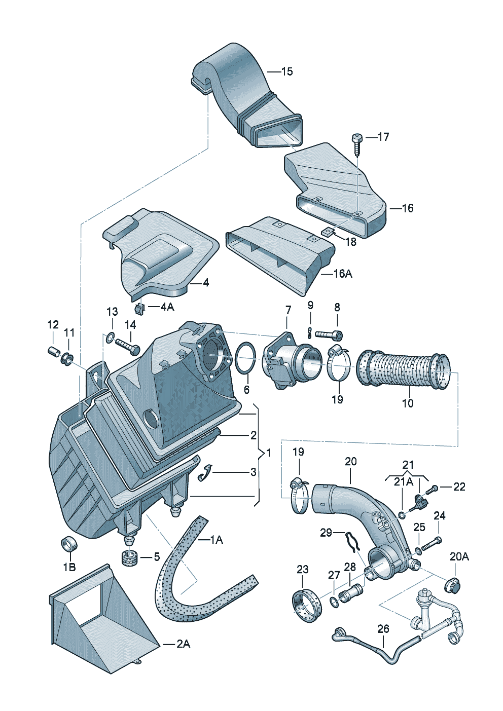 Luftfilter mit Anschluss-<br>teilenLuftmassenmesser 2,4/2,8Ltr. - Audi A4/Avant - a4