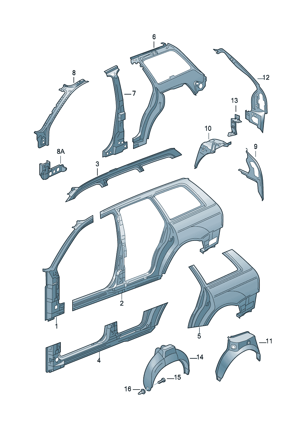 Side partSectional parts for the<br>side section  - Audi A4/S4/Avant - a4q