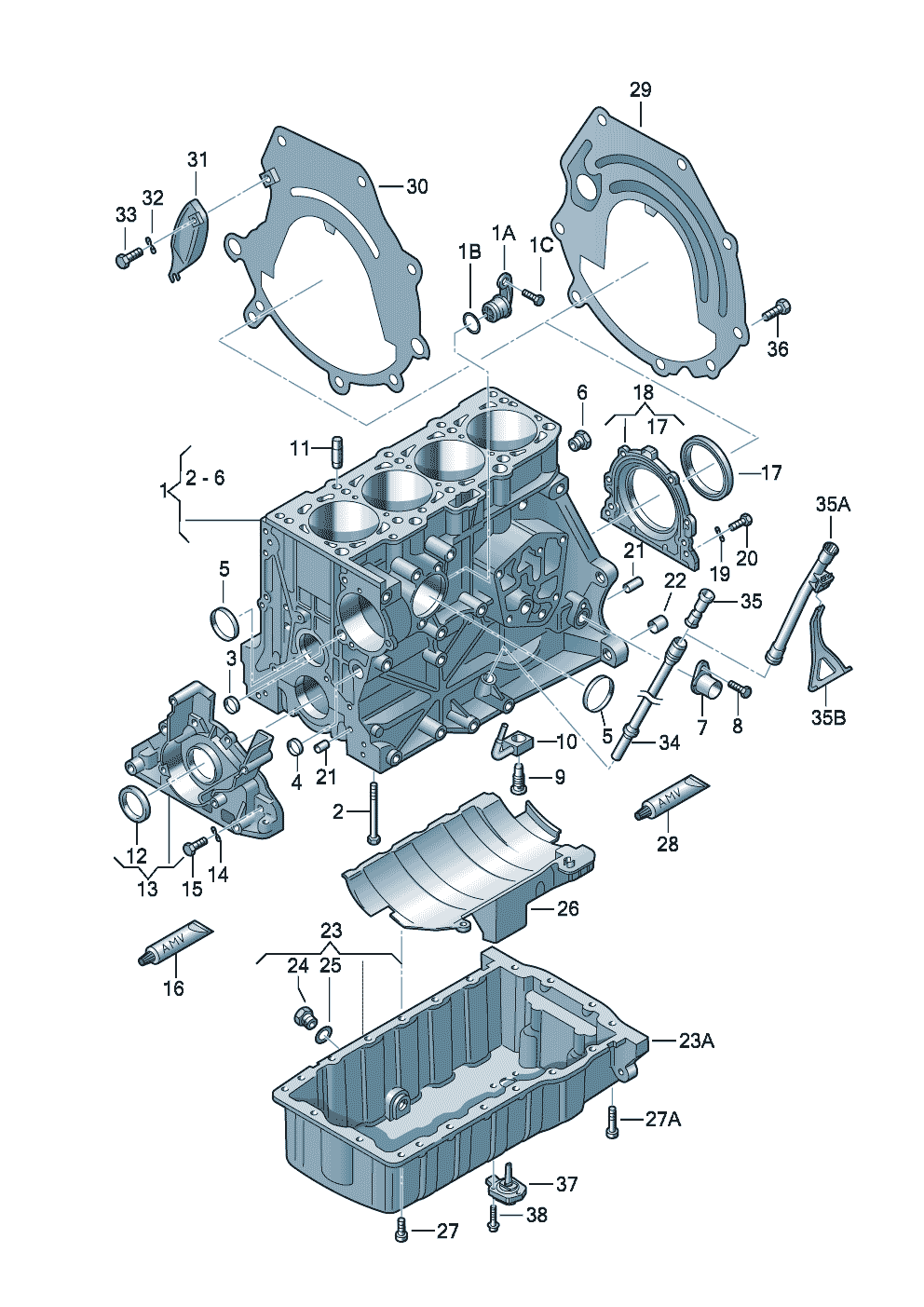 cylinder block with pistonsoil sump 1.6/1.8Ltr.<br> 75/102KW - Audi A4/Avant - a4