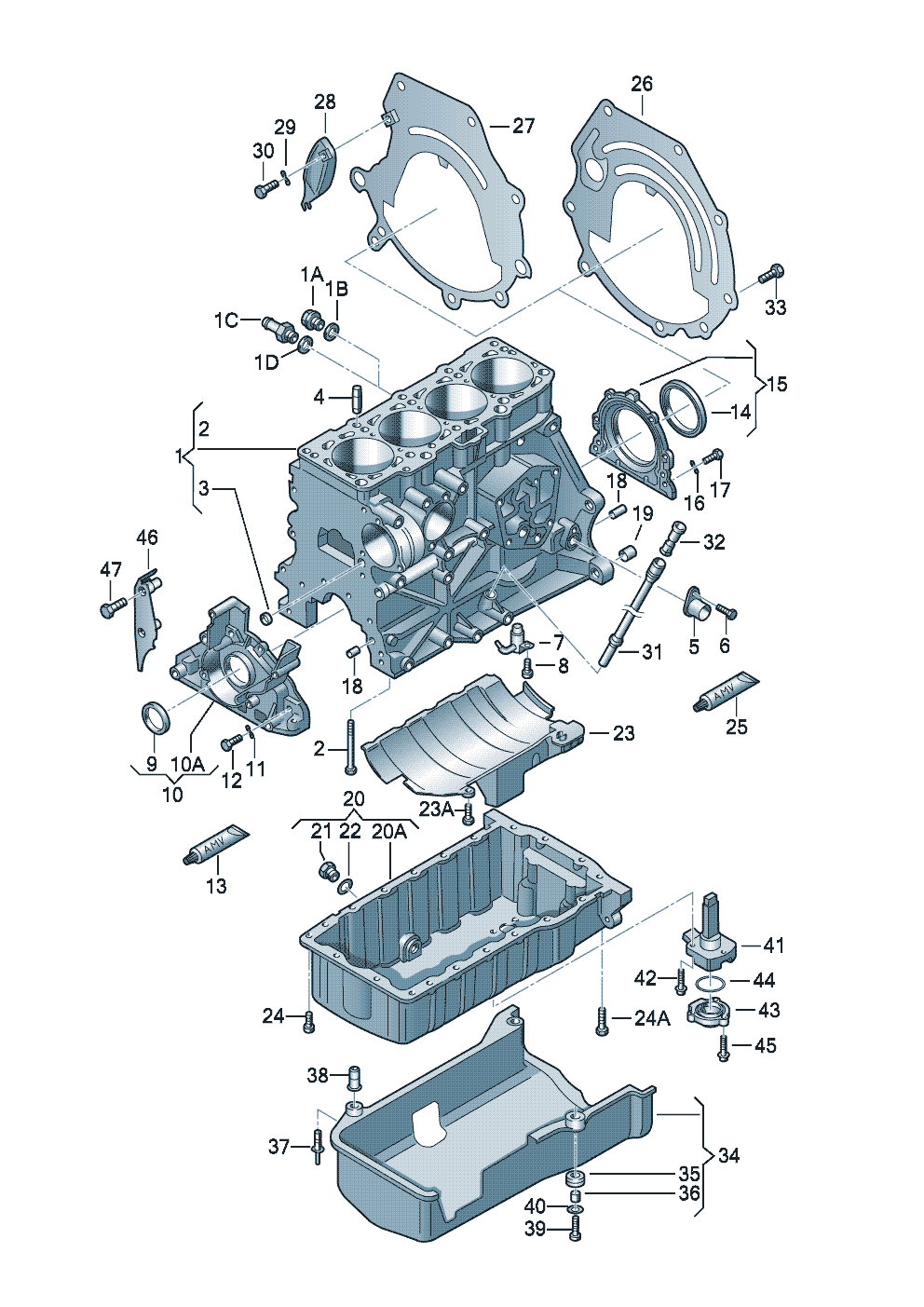cylinder block with pistonsoil sump 1.9ltr.<br> 96KW - Audi A6/S6/Avant quattro - a6q
