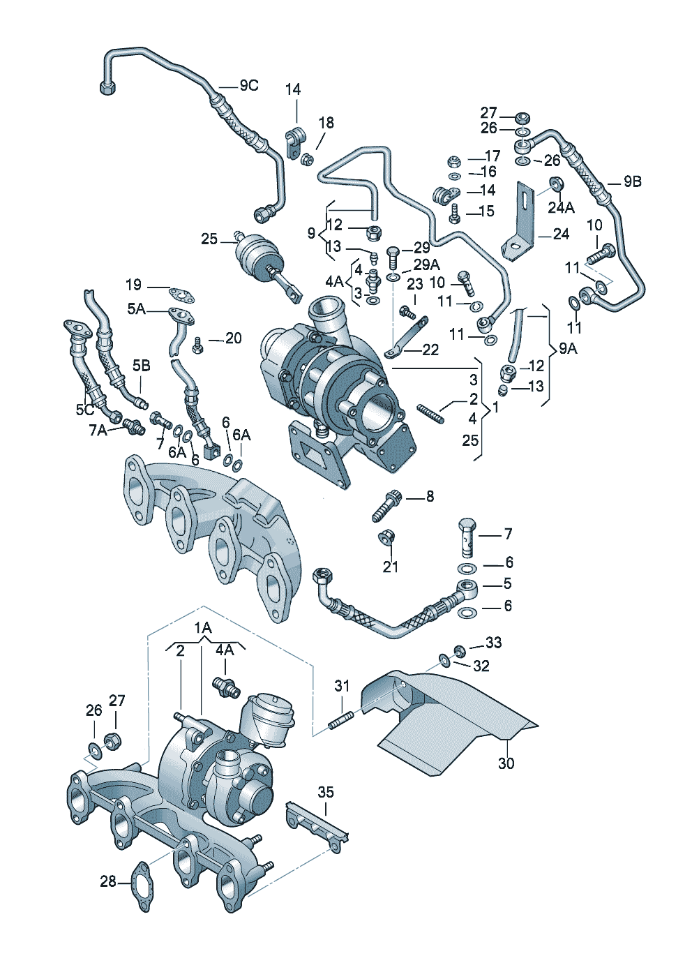 Exhaust gas turbochargerExhaust manifolds 1.9ltr. - Audi A3/S3/Sportb./Lim./qu. - a3