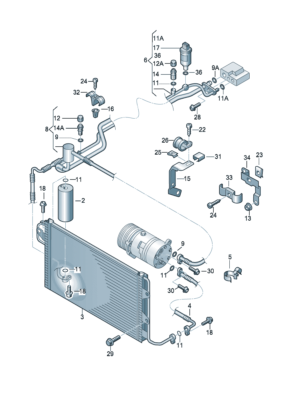 condensador aire acondicionadodeposito liquido con piezas<br>conexion  - Audi A3/S3/Sportb./Lim./qu. - a3