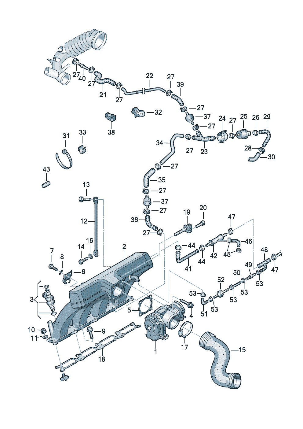 Intake connectionThrottle valve control elementactivated carbon filter systemsuction jet pump 1.8ltr. - Audi A4/S4/Avant/quattro - a4q