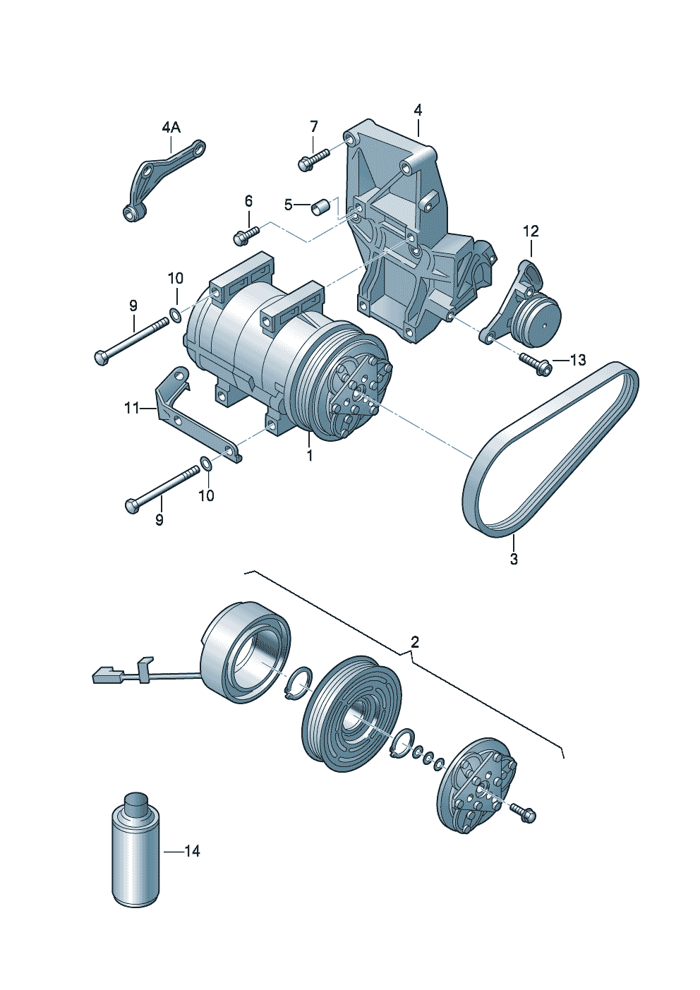 A/C compressorconnecting and mounting parts<br>for compressor  - Audi A4/S4/Avant - a4q