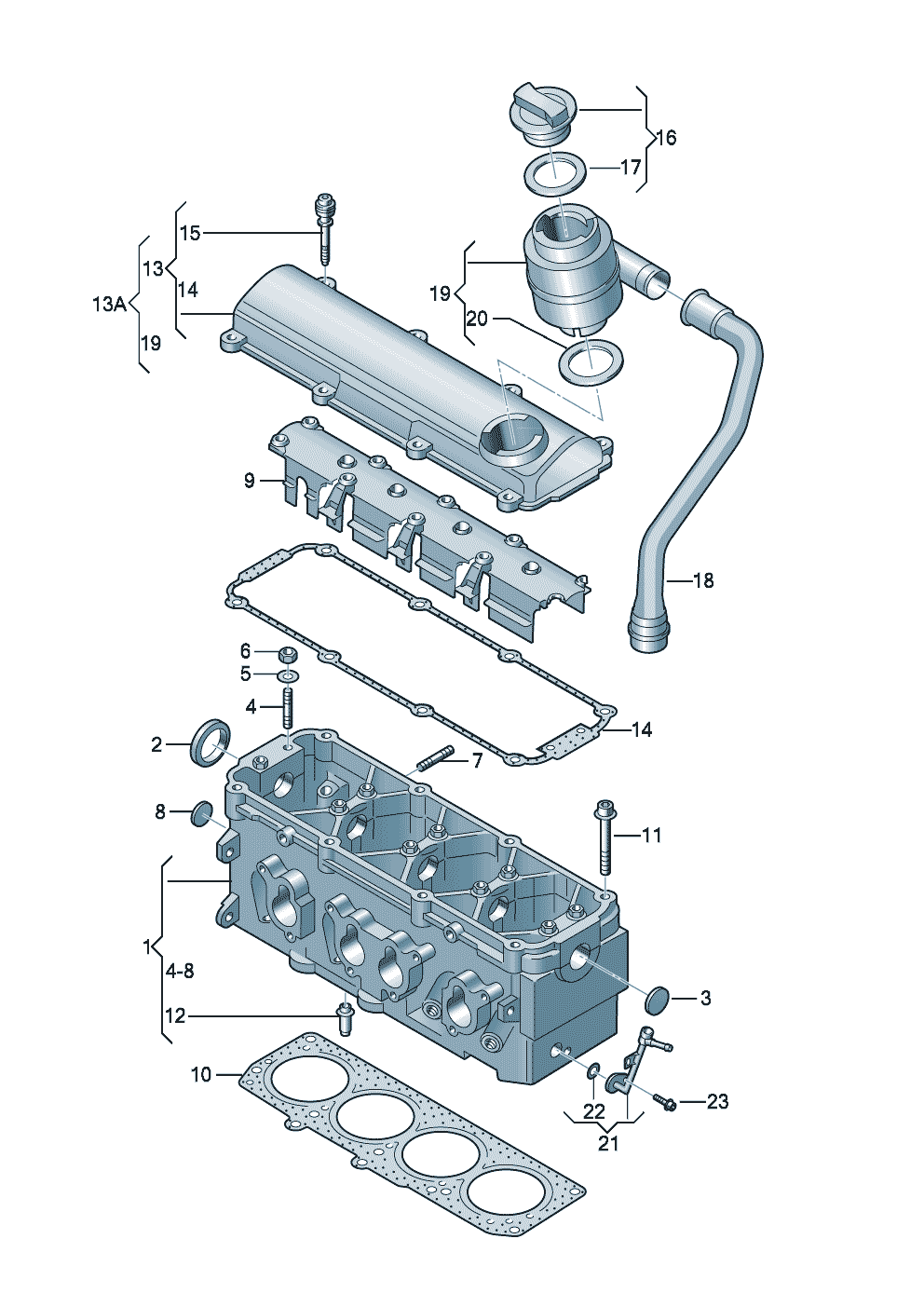 Cylinder headcylinder head coverVentilation for cylinder block 1.6ltr.<br> 75KW - Audi A3 Cabriolet - a3ca