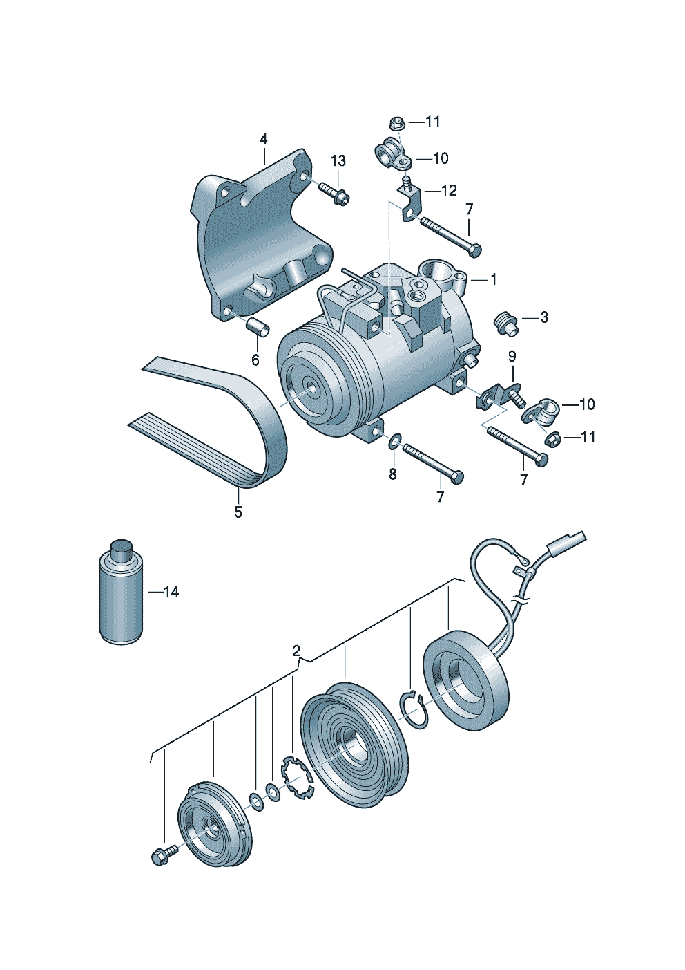 A/C compressorconnecting and mounting parts<br>for compressor 3.0Ltr. - Audi A6/S6/Avant quattro - a6q