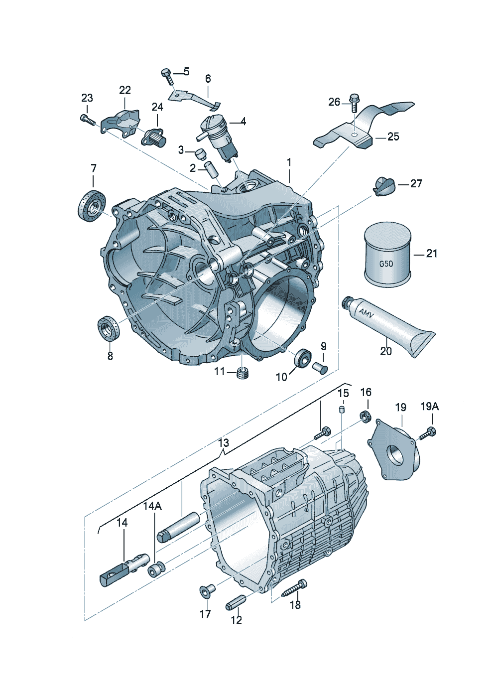 Gear housingfor 5 speed manual transmiss. 1.8-3.0 Ltr. - Audi A4/S4 Cabrio./qu. - aa4c
