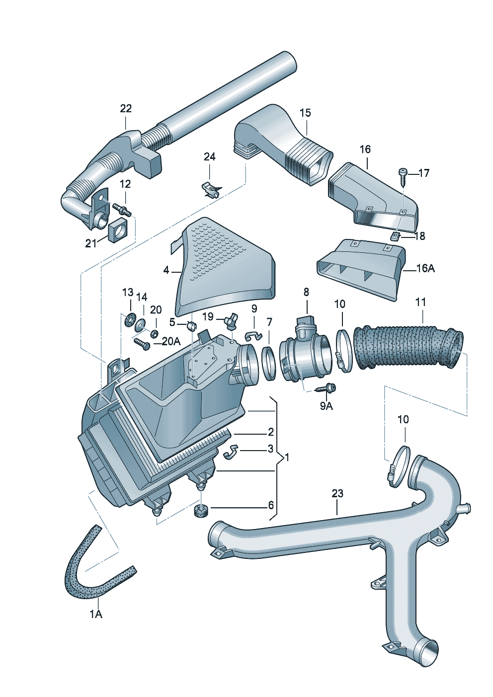 Luftfilter mit Anschluss-<br>teilenLuftmassenmesser 2,7Ltr. - Audi A6/S6/Avant quattro - a6q