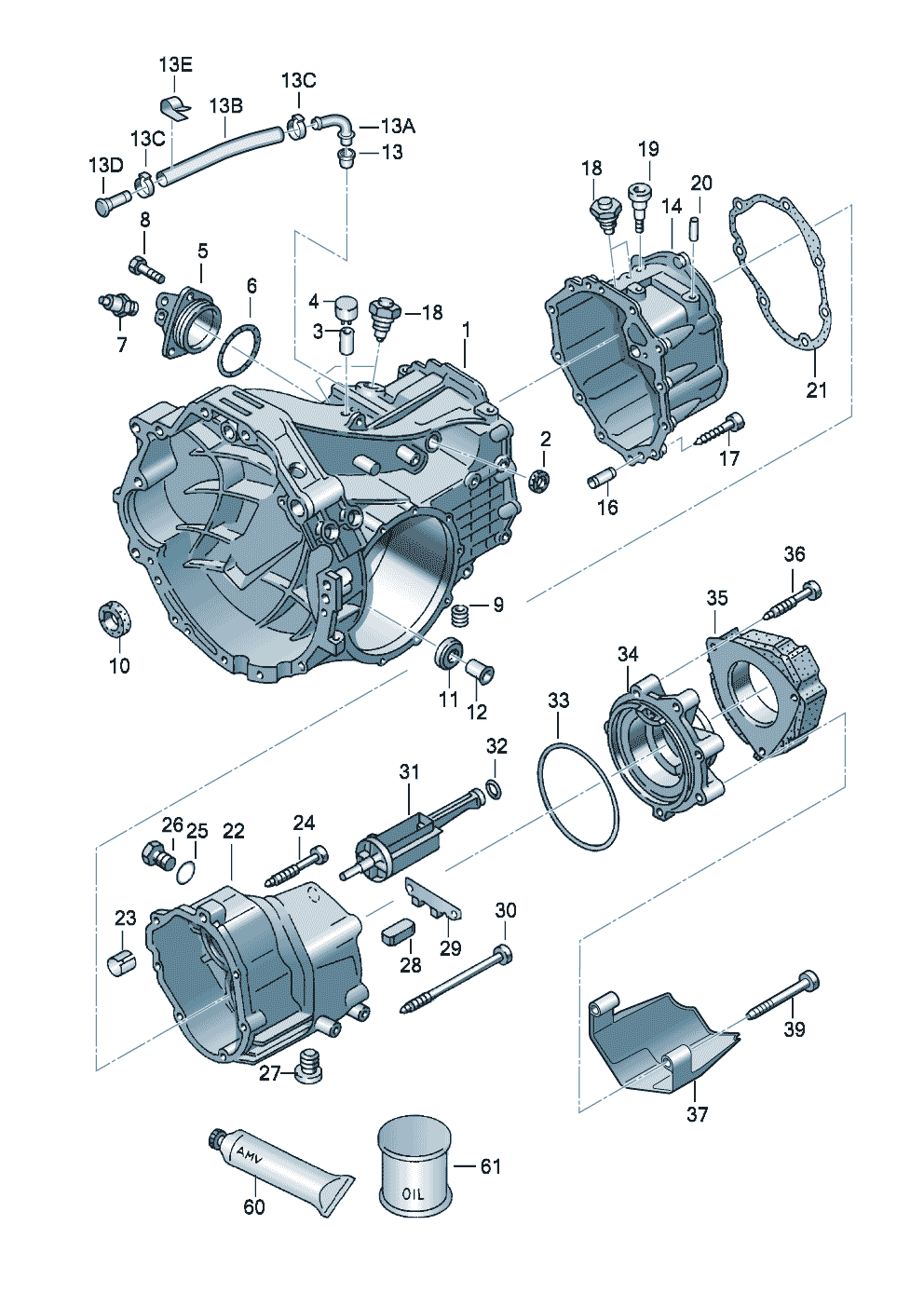 Gear housingfor 6 speed manual gearbox 2.5/2.7 ltr.3.0Ltr. - Audi A6/S6/Avant quattro - a6q