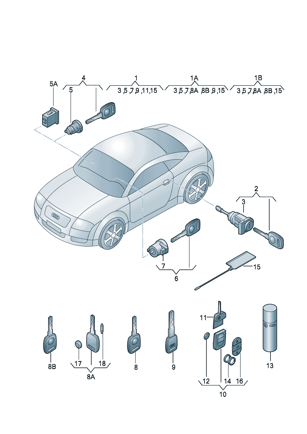 Slotcilinder met huissleutel  - Audi TT/TTS Coupe/Roadster - att