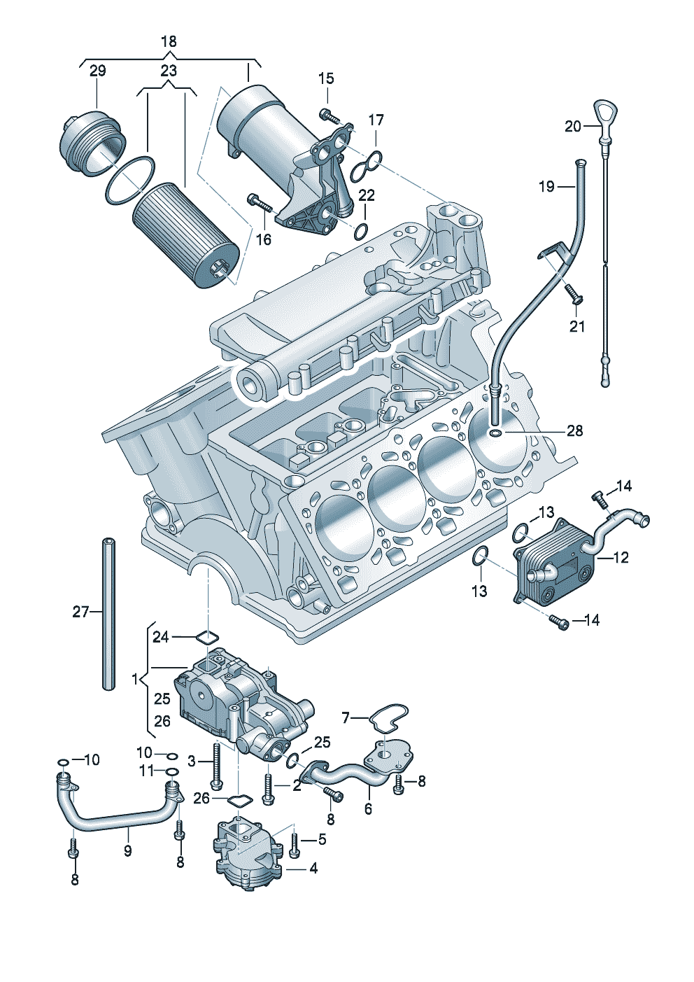pompa oliofiltro olioSupporto filtro olioAsta di misurazione olioradiatore olio 4,2l - Audi A4/Avant - a4