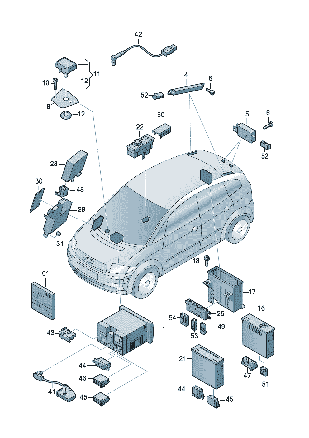 Электродетали для системы на-<br>вигации с дисплеем в<br>комбинации приборов  - Audi A2 - a2