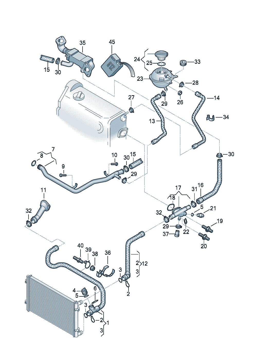 Kühlmittelschläuche und<br>RohreAusgleichsbehälter 1,2Ltr. - Audi A2 - a2