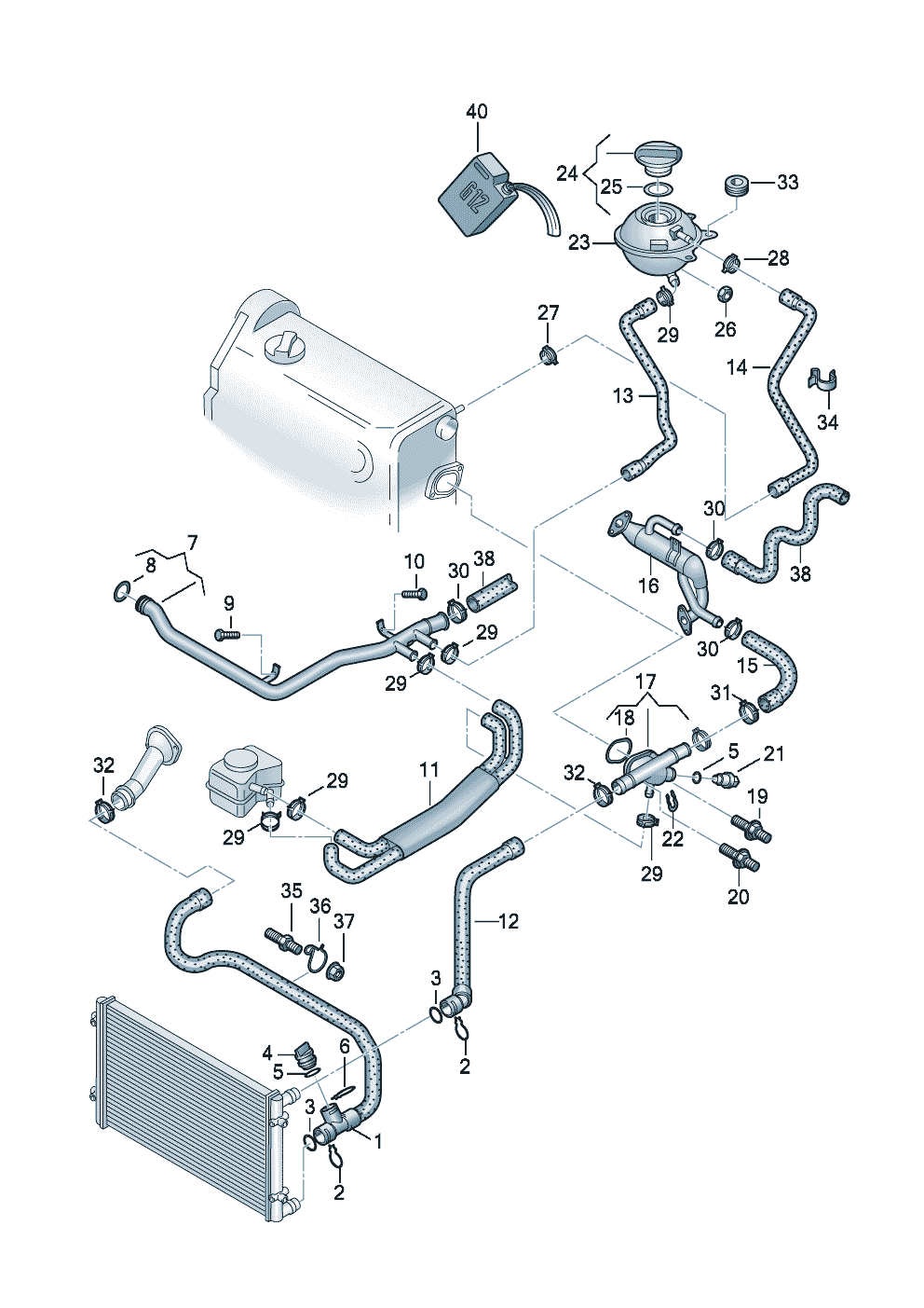 Kühlmittelschläuche und<br>RohreFlanschAusgleichsbehälter 1,4Ltr. - Audi A2 - a2
