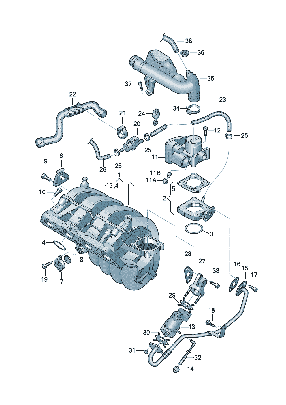 intake systemThrottle valve control elementExhaust gas recirculation 1.4ltr. - Audi A2 - a2