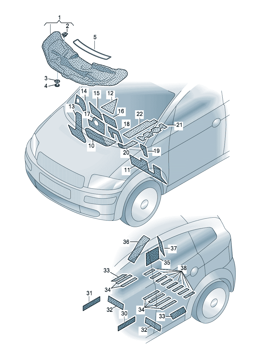wygluszenie maskiwytłumienie samoprzylepne przodwewnatrz - Audi A2 - a2