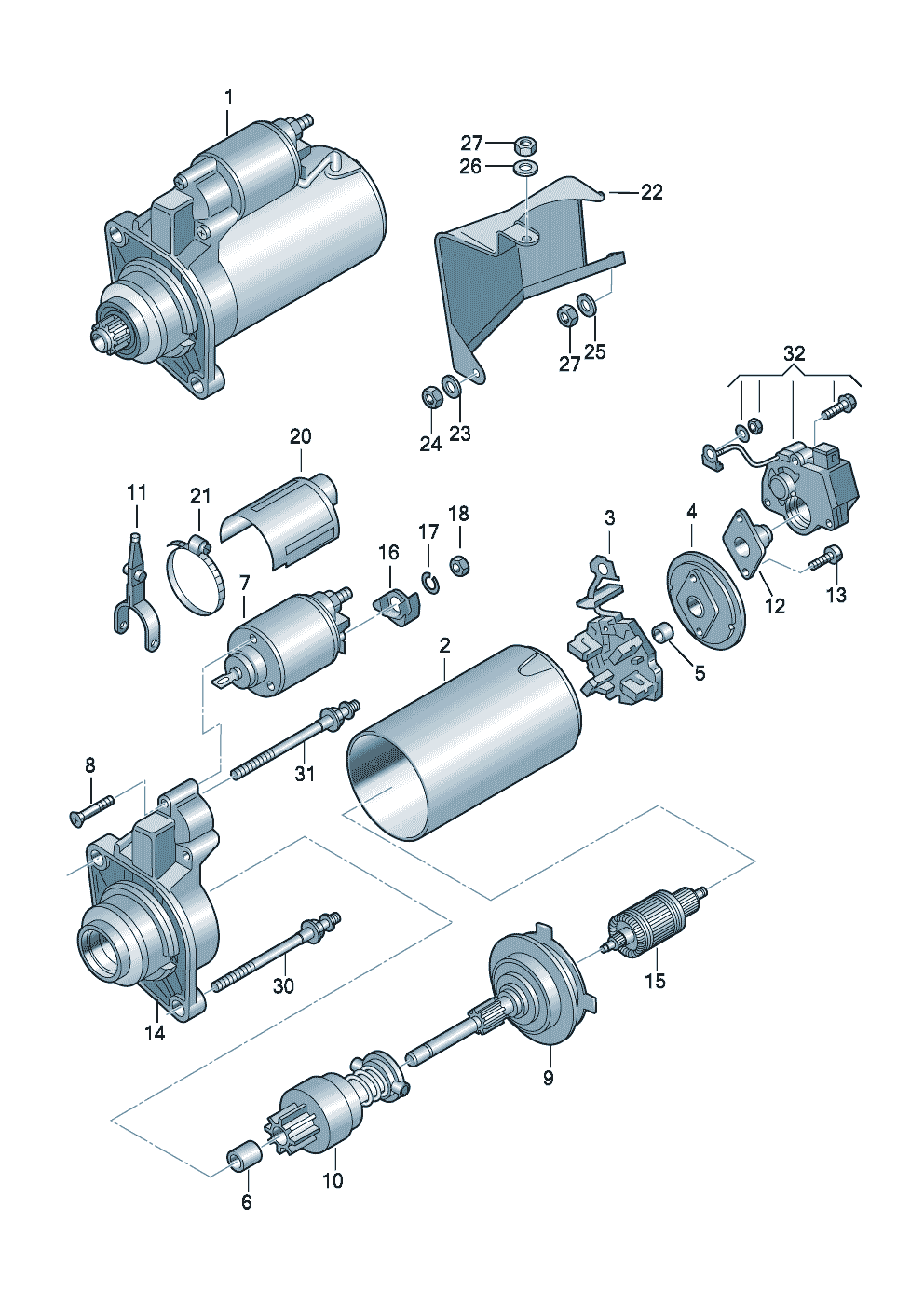 startmotor en onderdelen              voor startmotor:  1,2,3,4,5,6 - Audi A2 - a2