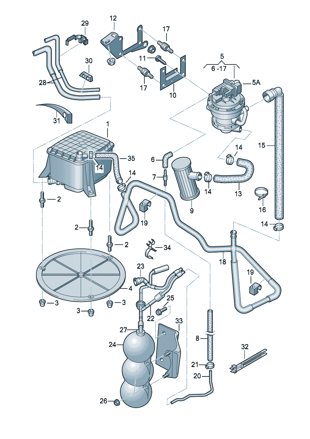 Activated charcoal containerdiagnosis pump for fuel<br>systemdiagnosis pump for fuel<br>system             see illustration:  201-075 - Audi A4/Avant - a4