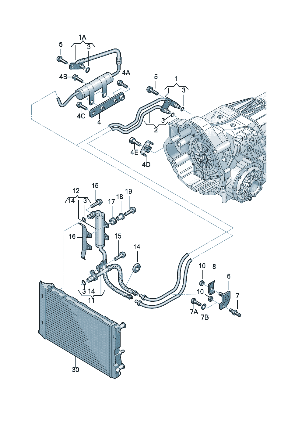 Напорный маслопровод для охла-<br>ждения масла коробки передачдля бесступенчатой<br>АКП 2,0 л. - Audi A4/S4/Avant/quattro - a4q