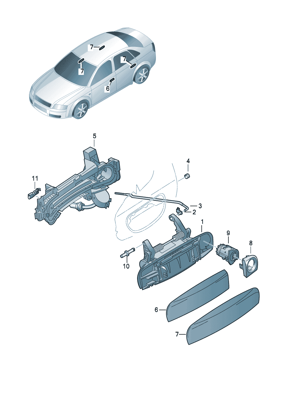 klamka zewnetrzna przód i tył - Audi A4/Avant - a4
