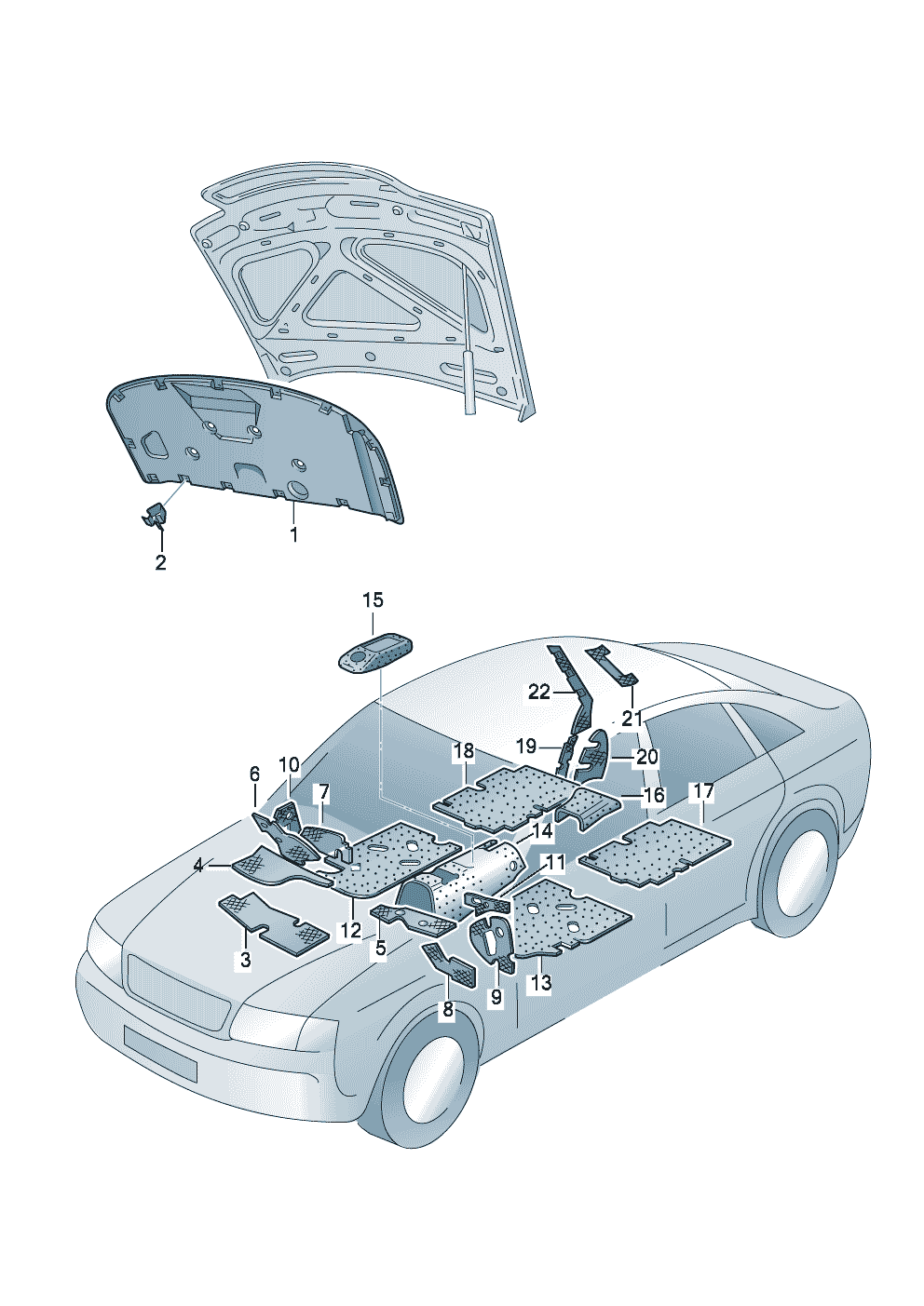 Шумоизоляция для крышкиШумоизоляция пола, перегородки<br>моторного отсека и тоннеля передн. - Audi A6/Avant - a6
